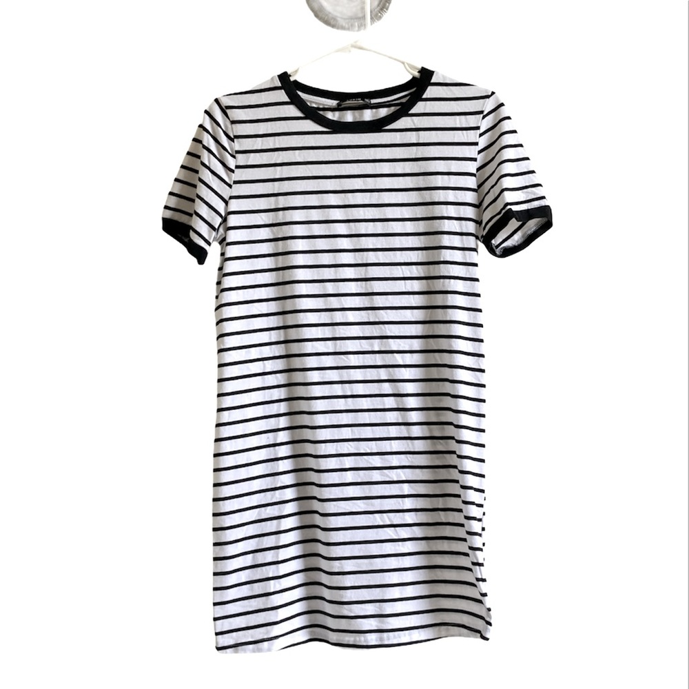 SHEIN striped black white shirt mini dress cotton